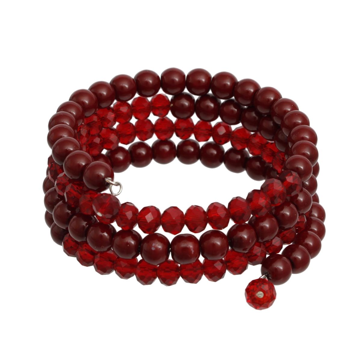 Coiled Red Pearl Glass Bead Wrap Bracelet Women