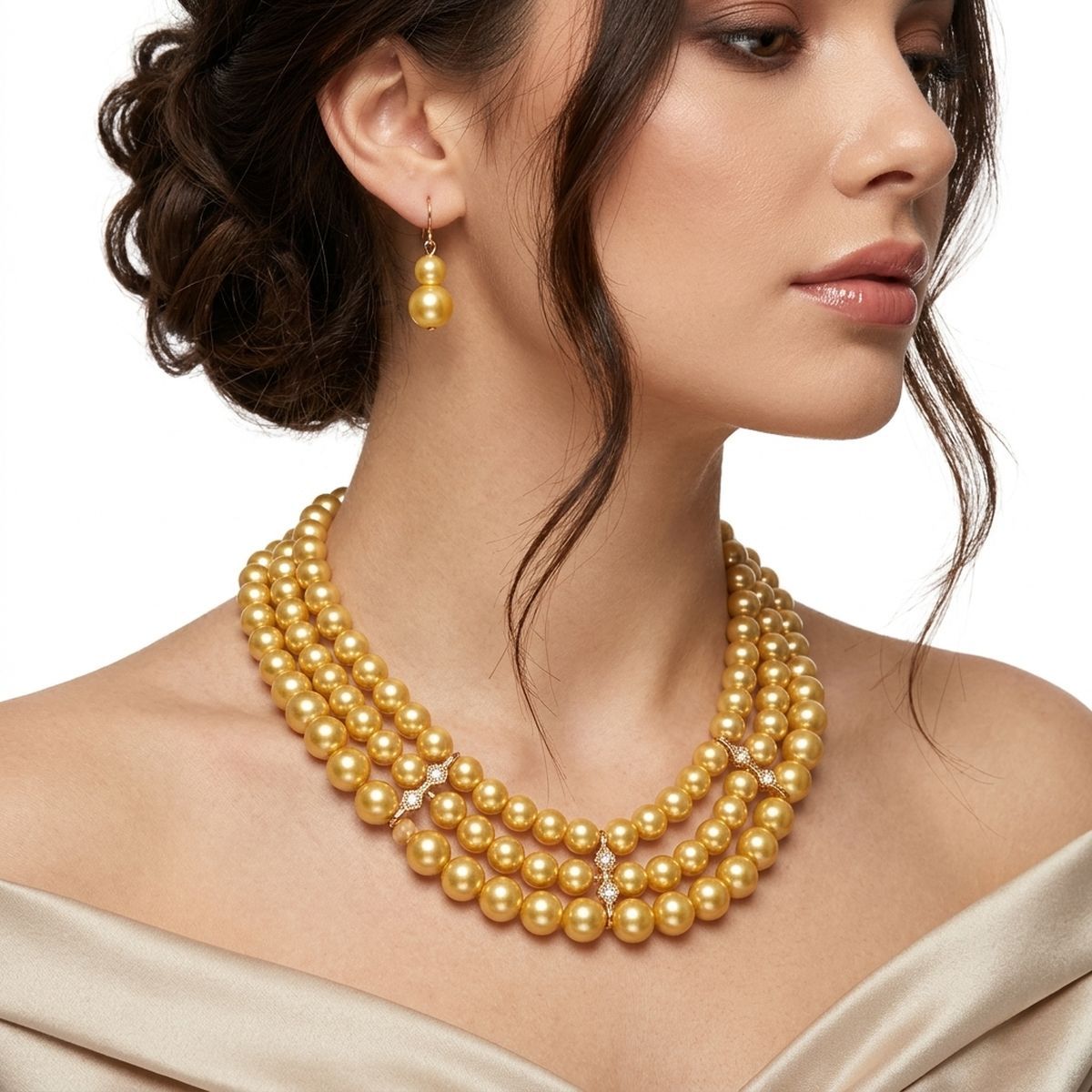 Triple-Strand Yellow Pearl Statement Necklace