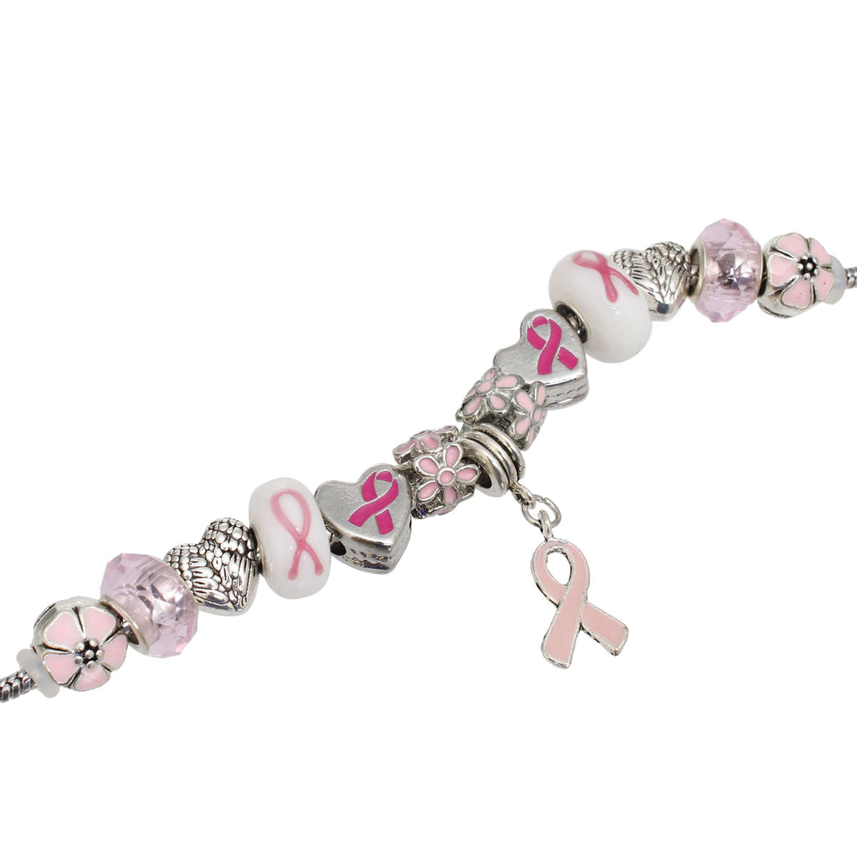 Breast Cancer Silver Hope Ribbon Charm Necklace