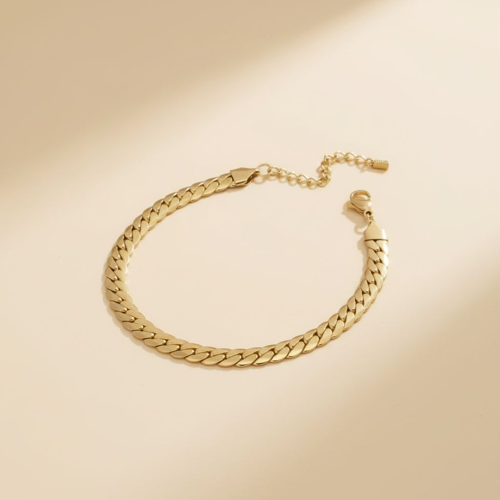 Anklet 6.5mm Gold 18K Steel Herringbone Chain