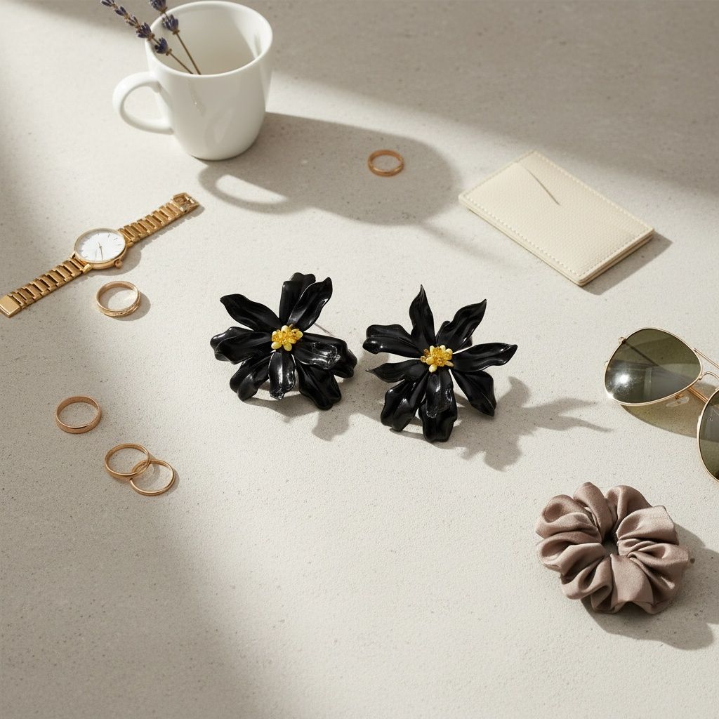Stud Black Flower Oversized Wavy Petal Earrings