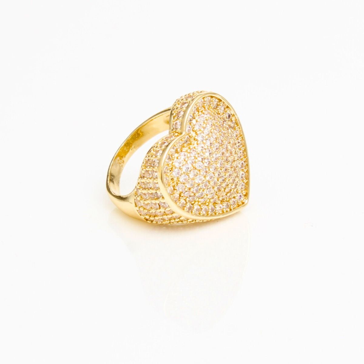 Cocktail Brass and CZ Enclosed Heart Size 8 Ring