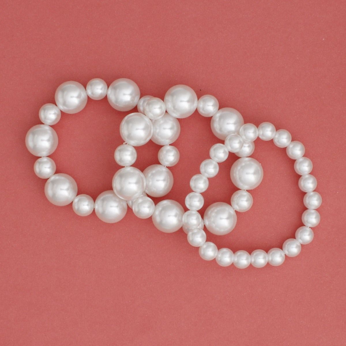 White Pearl 3 Pcs Classic Chunky Bracelet Set