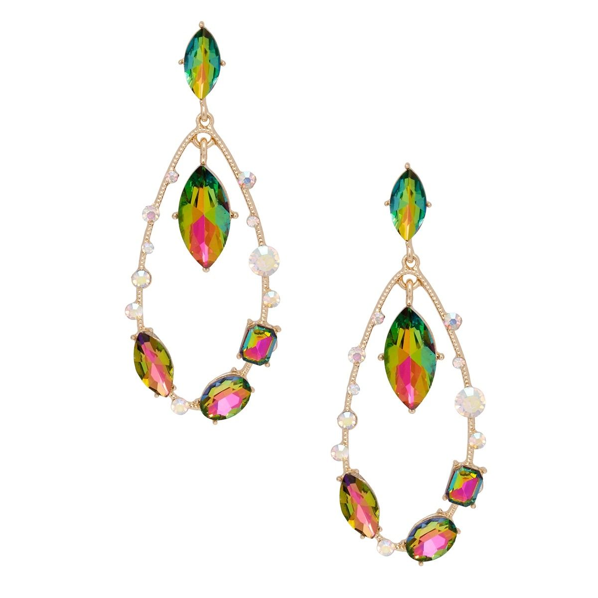 Teardrop Green Mix Marquise Crystal Dangle Earrings