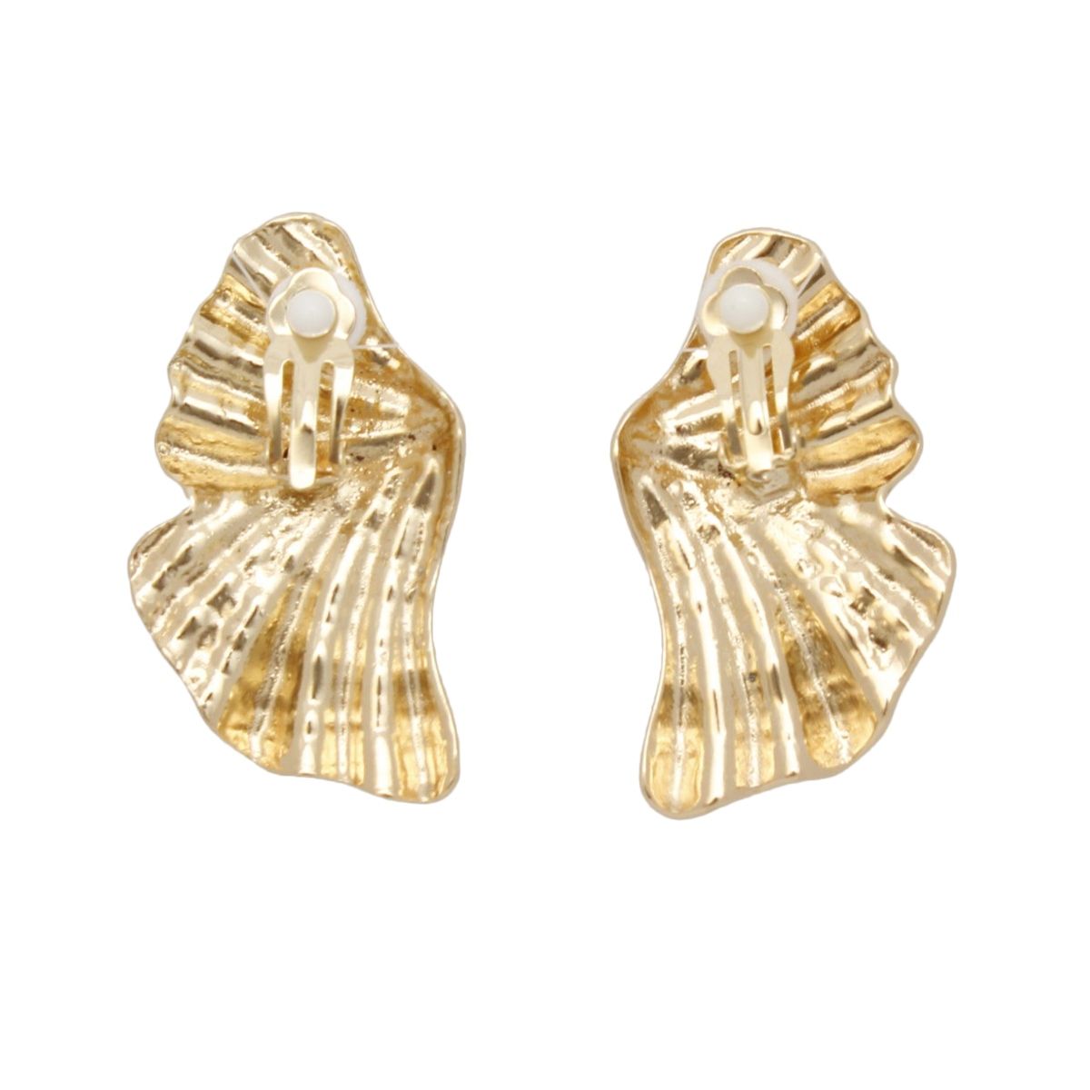 Clip On Gold Fanned Wing Polished Earrings Women
