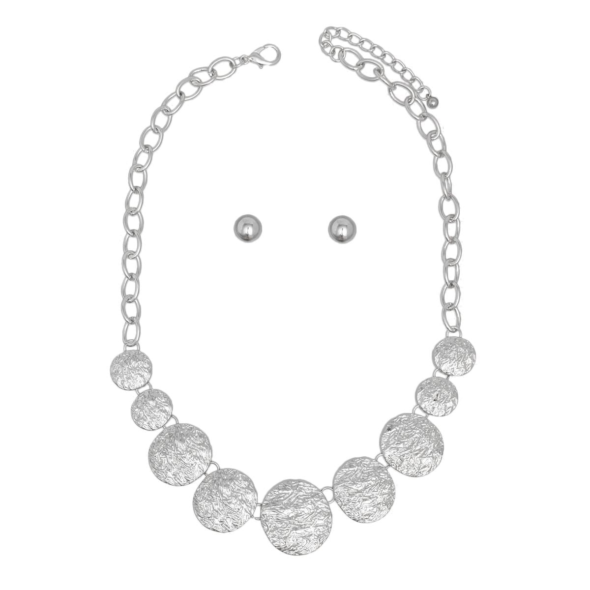 Chain Silver Heavy Duty Crinkle Metal Disc Necklace