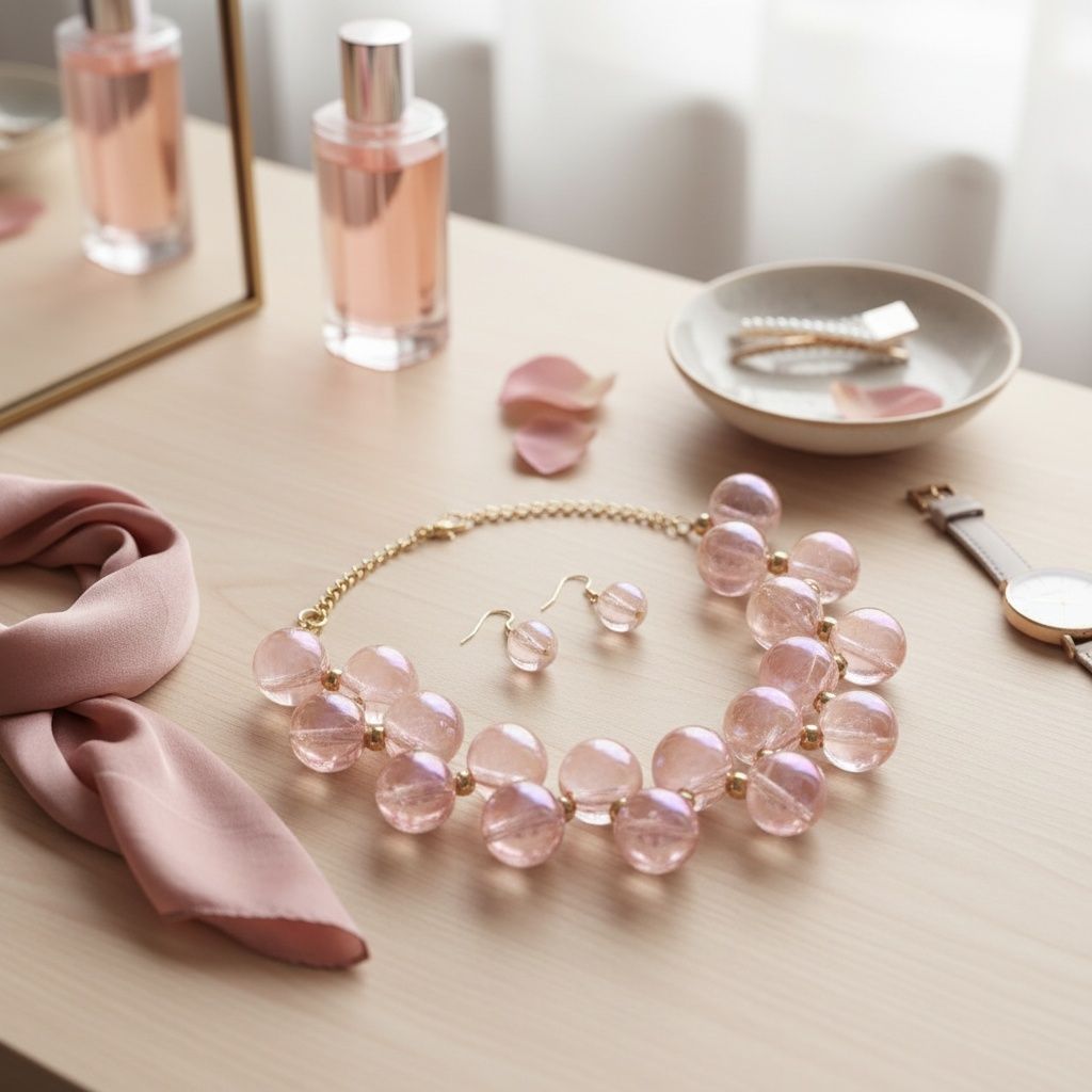 Necklace Pink Iridescent Bubble Ball Bead Set