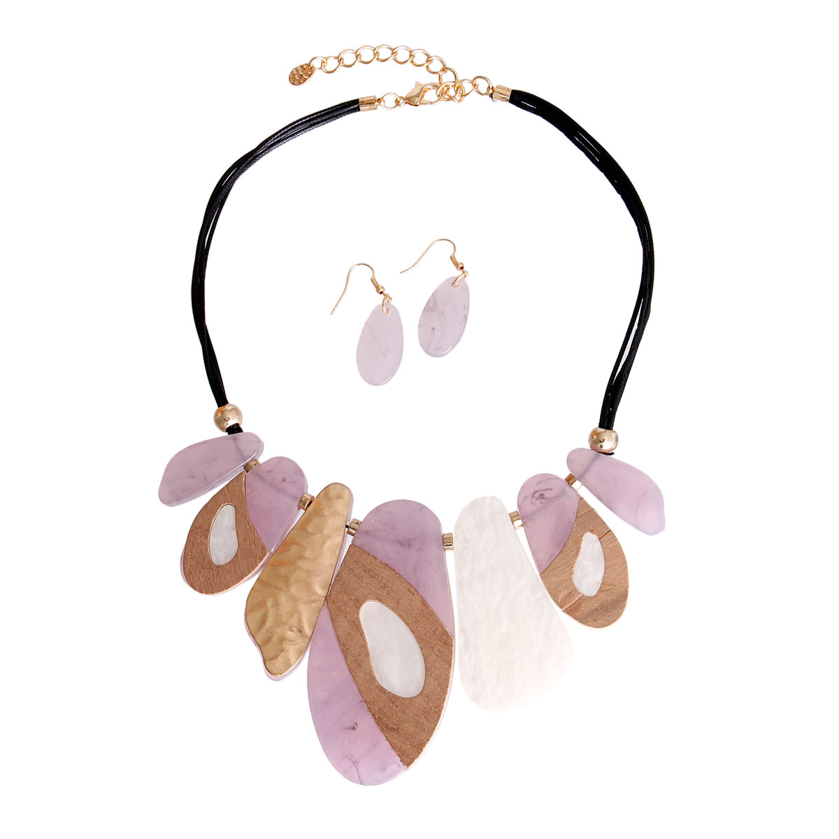 Purple Celluloid and Wood Collar Set