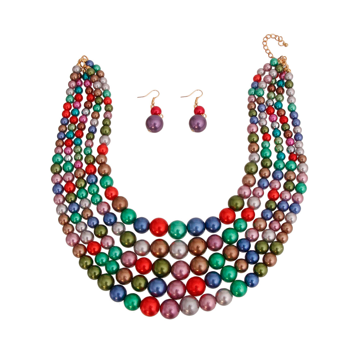 Dark Multi Color Pearl 5 Strand Set