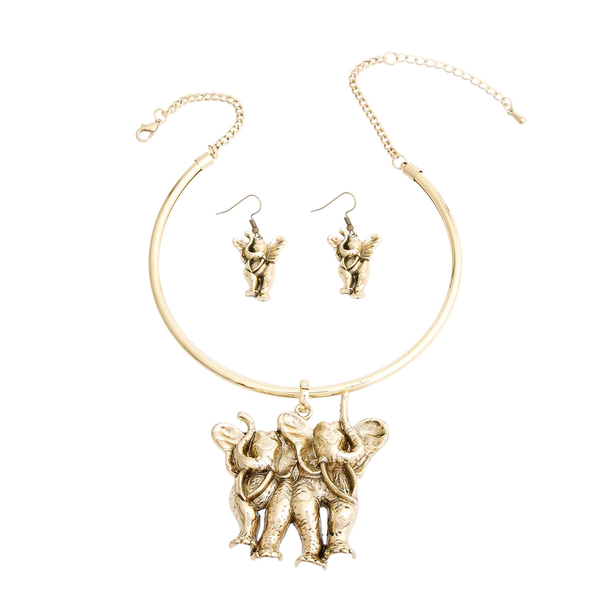 Burnished Gold Two Elephant Choker