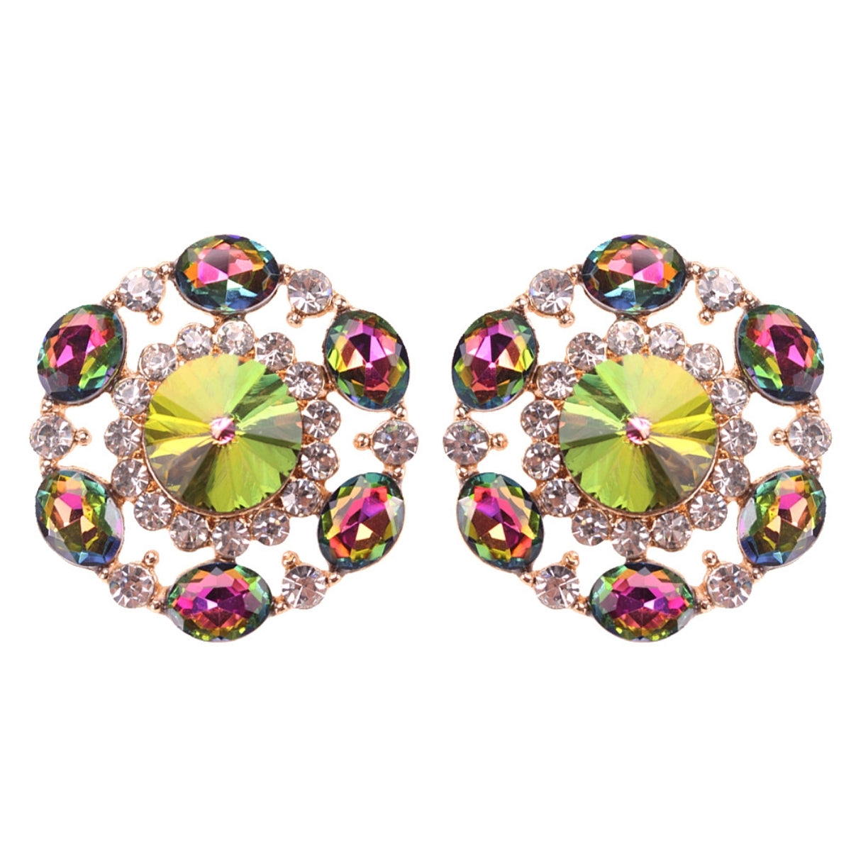 Pink and Green Crystal Circle Studs