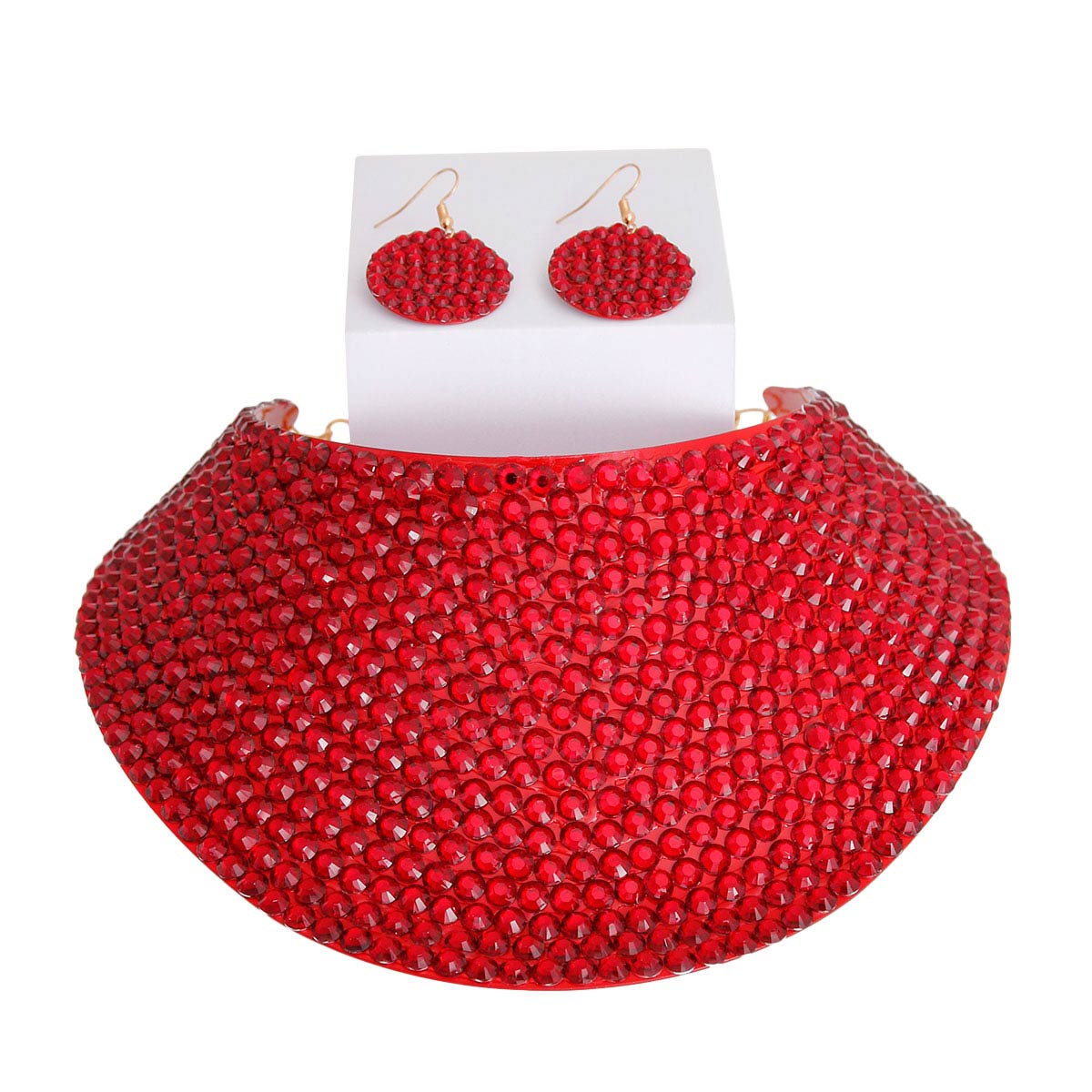 Red Rhinestone Armor Collar Choker Set