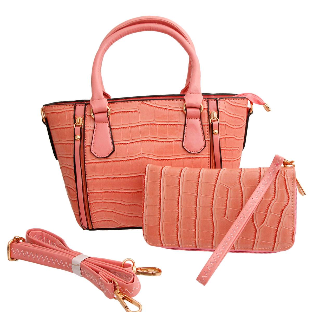 Pink Croc Tote and Wallet Bag Set