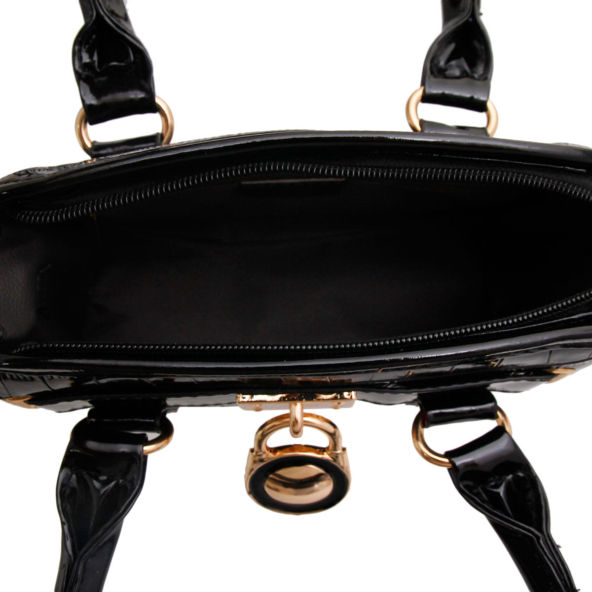 Shiny Black Croc Mini Satchel Set