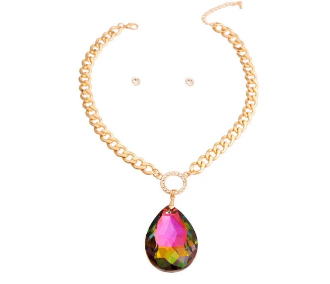 Teardrop Necklace | gold multi