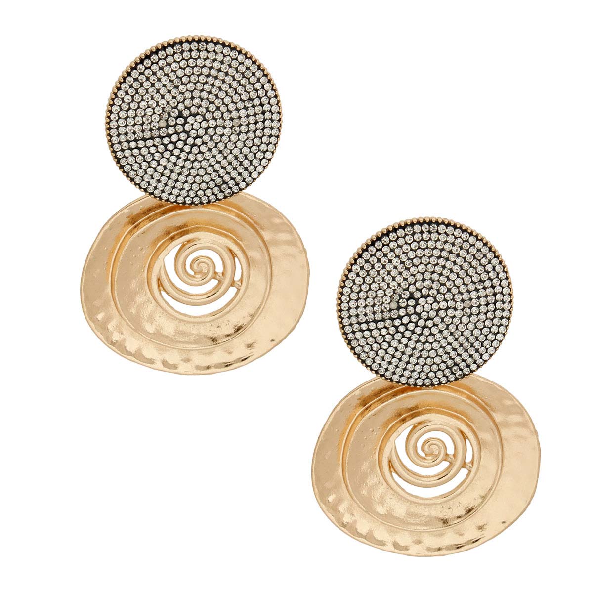 Heavy Gold Round Pave Stone Clip Ons