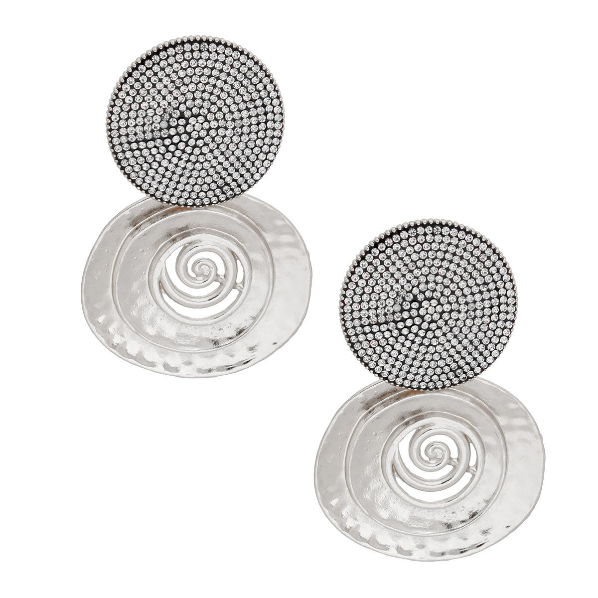Heavy Silver Round Pave Stone Clip Ons