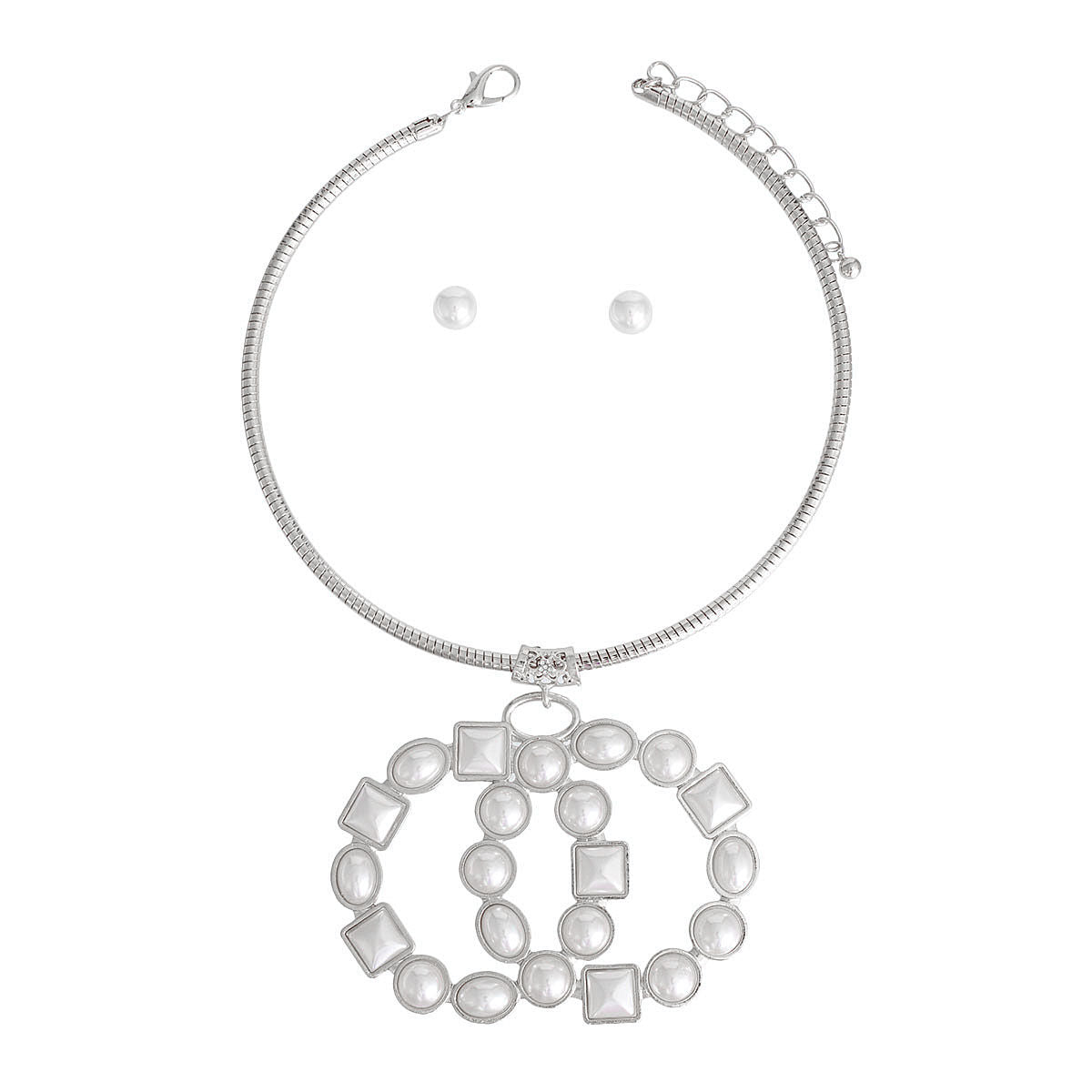 Silver Chunky Pearl Infinity Set