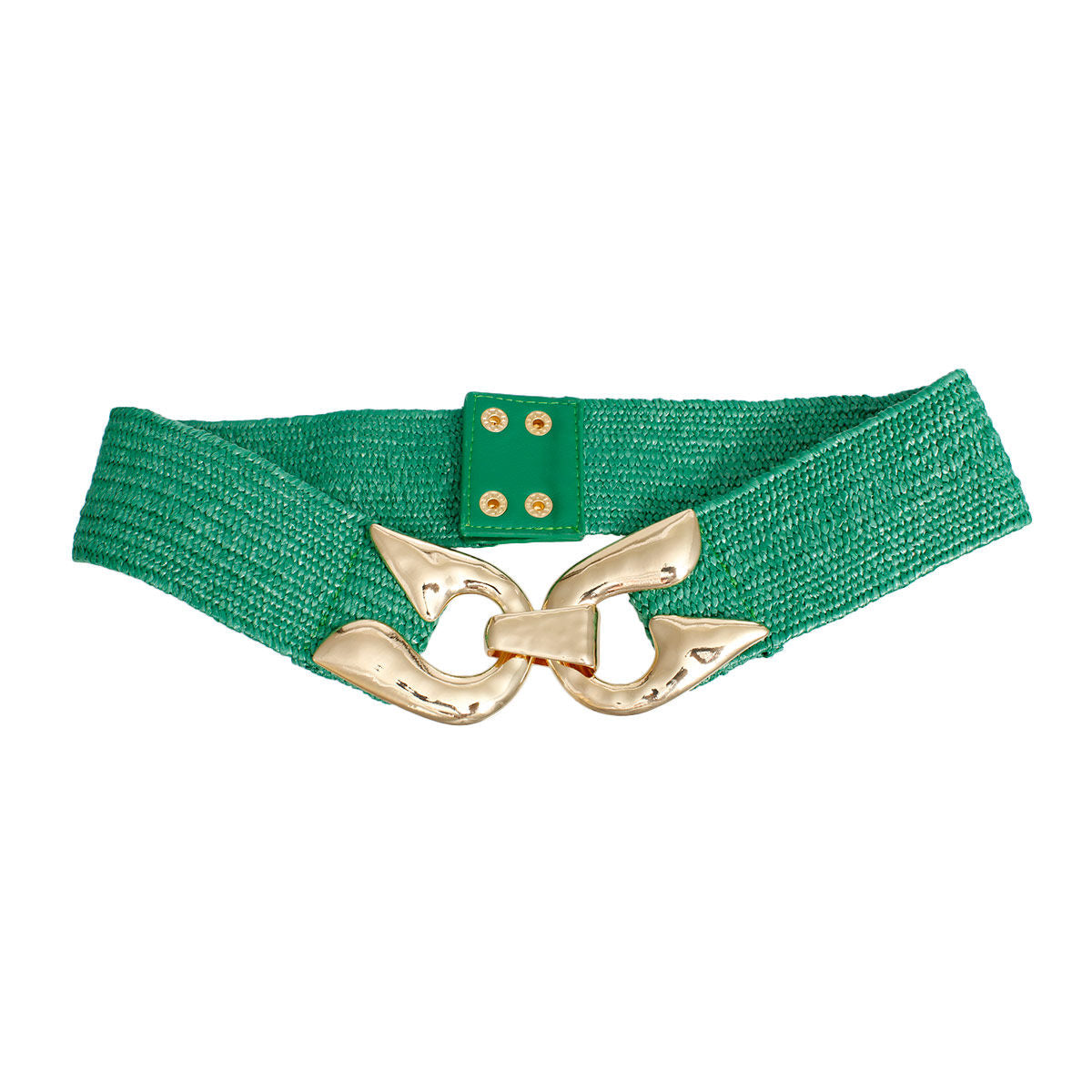 Stretch Belt Raffia Green Horseshoe for Women