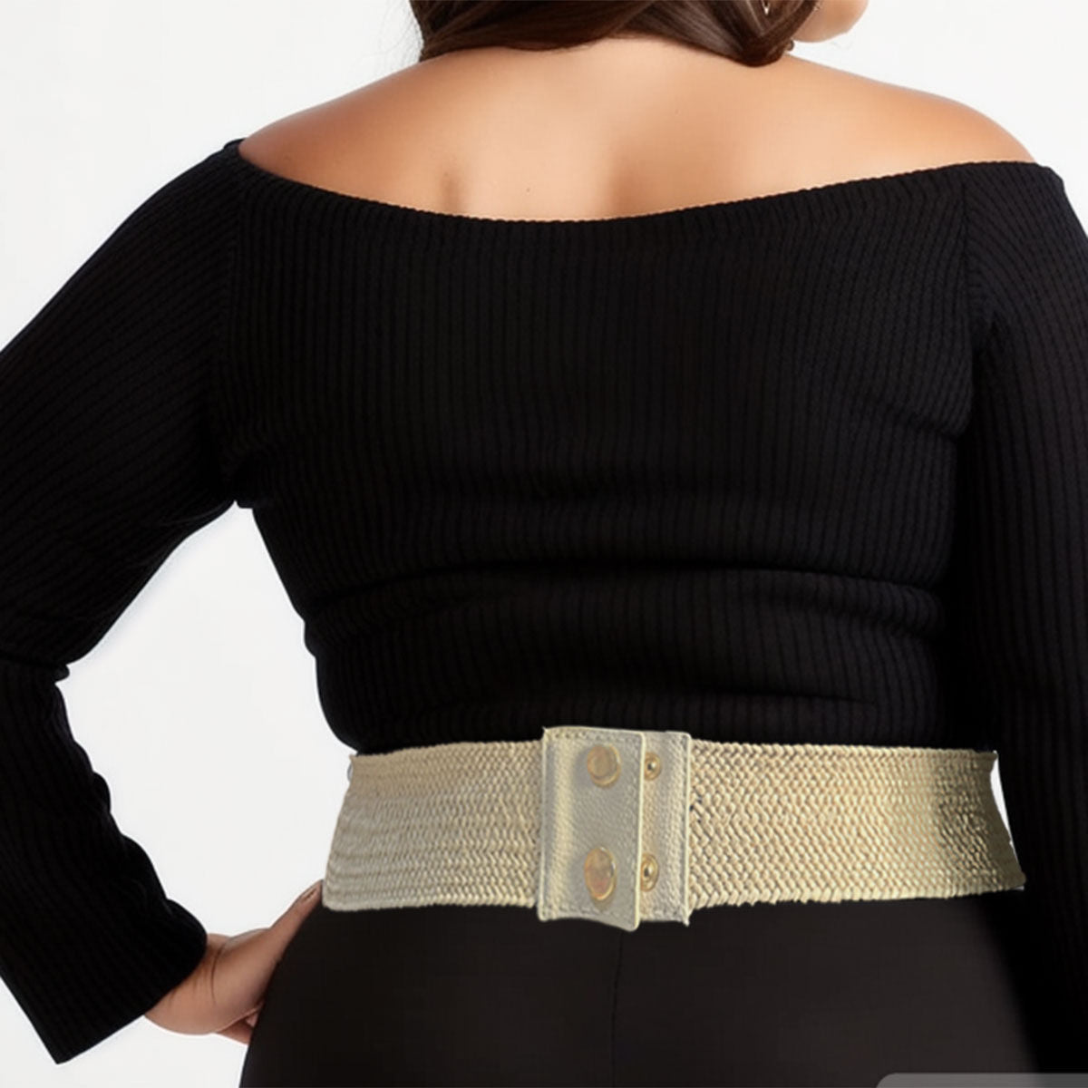 Stretch Belt Raffia Ivory Horseshoe for Women