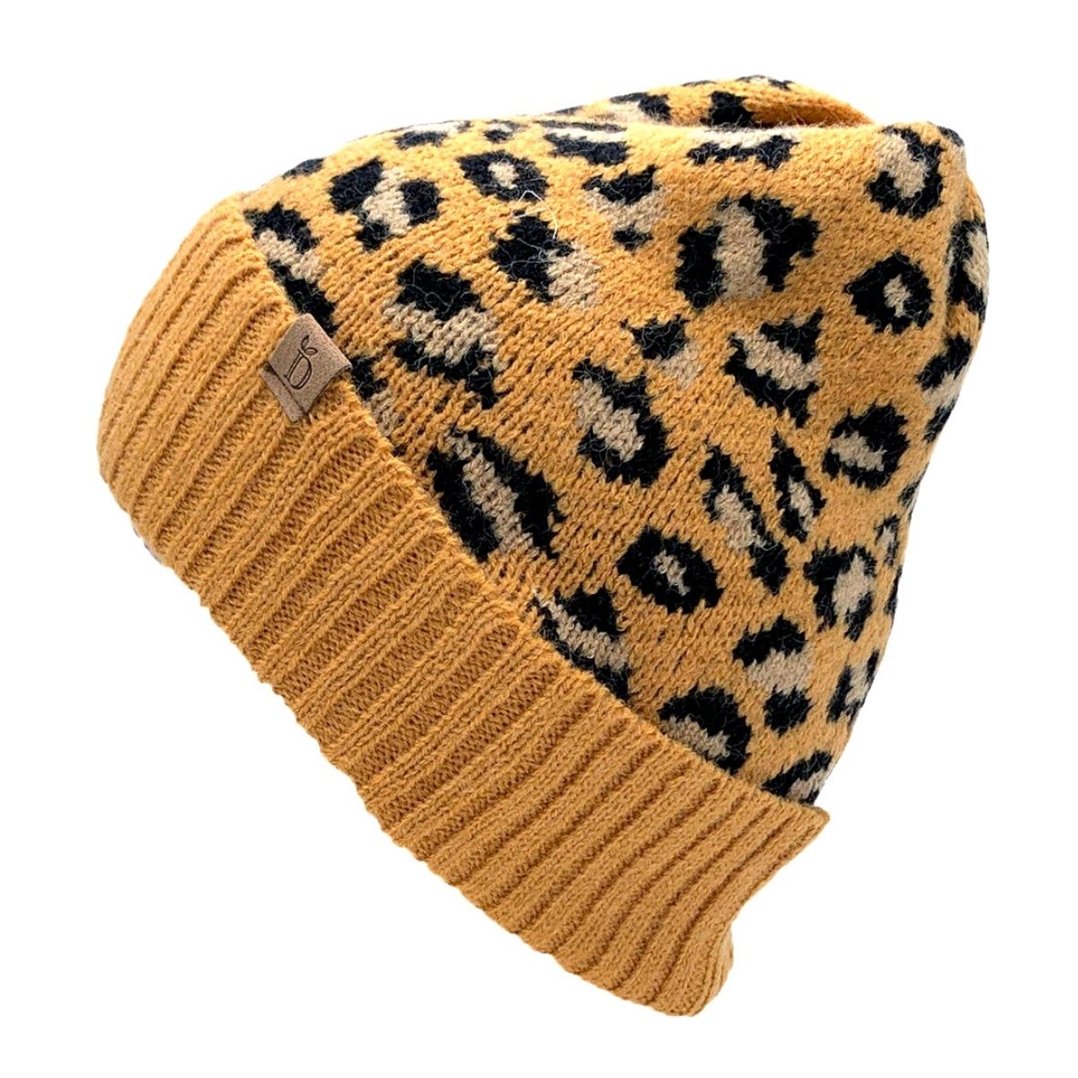 Mustard Leopard Cuff Beanie