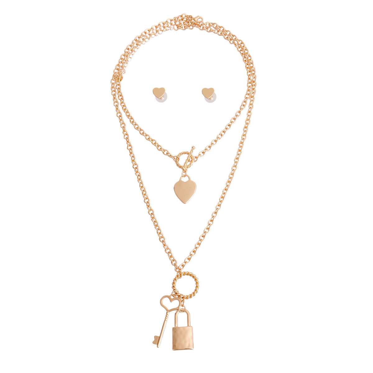 Gold Lock and Key Layered Chain