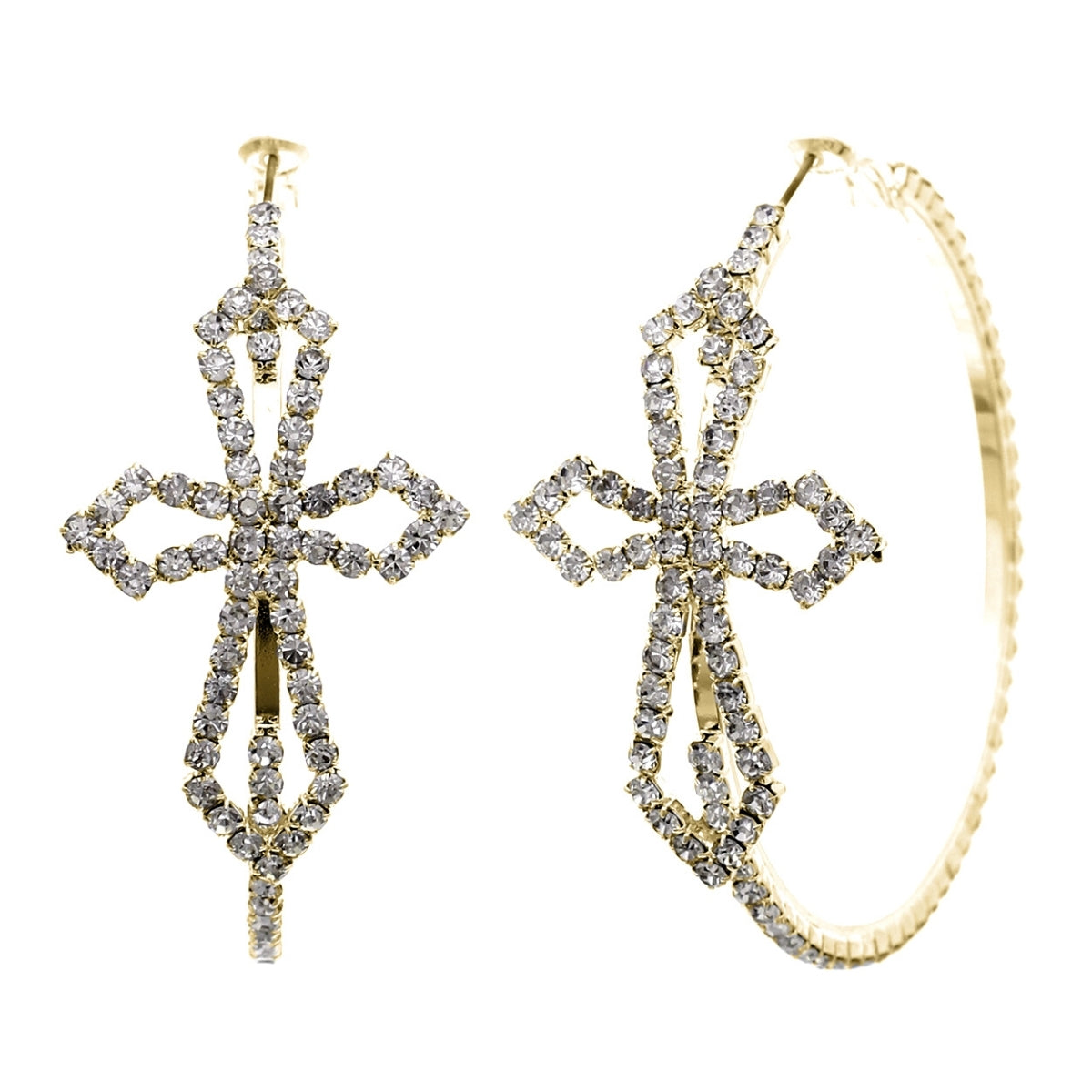 Gold Big Cross Rhinestone Hoops