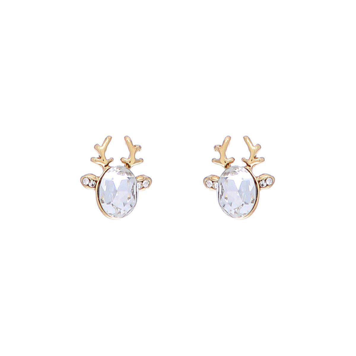 Gold Reindeer Crystal Studs