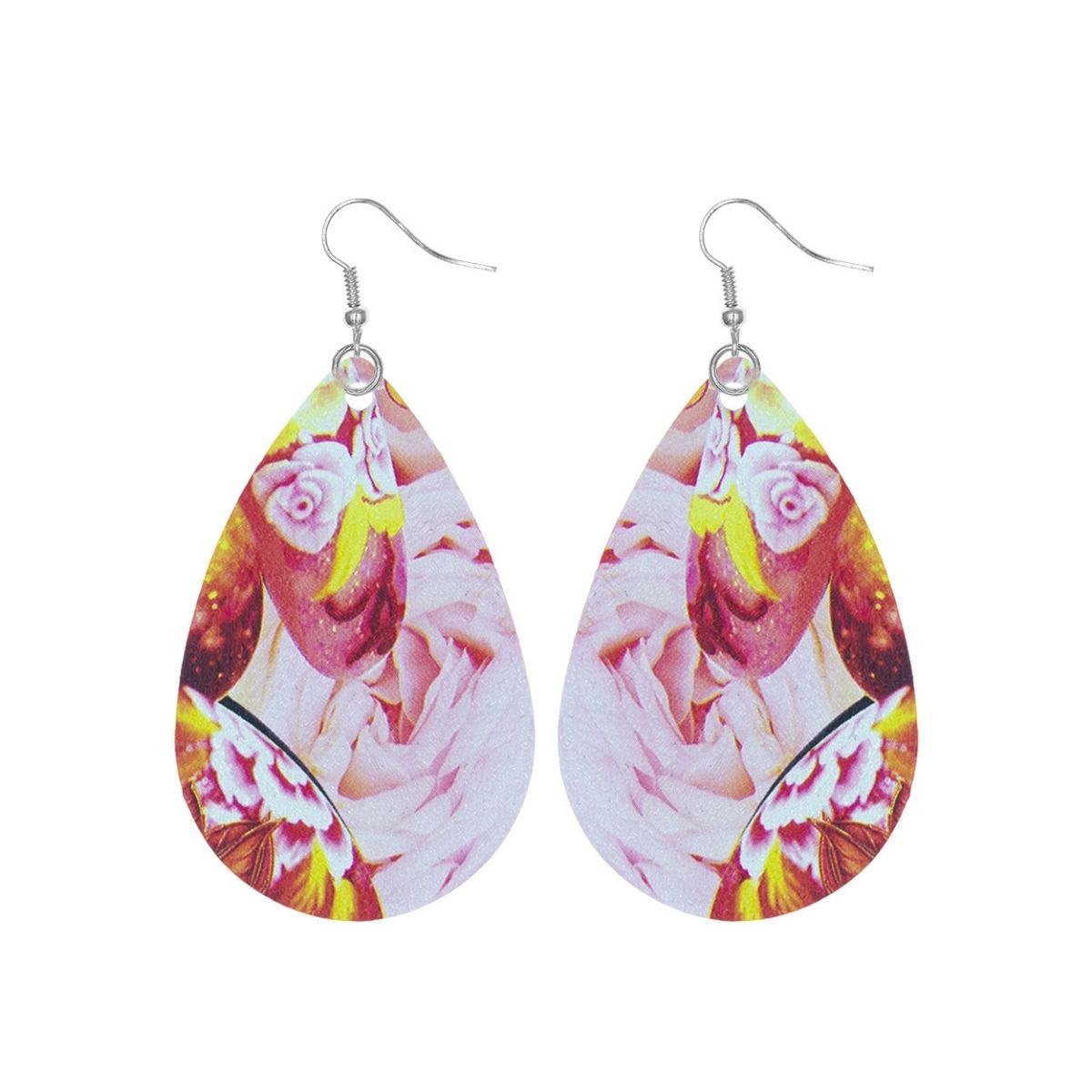 Fuchsia Floral Printed Teardrop Earrings