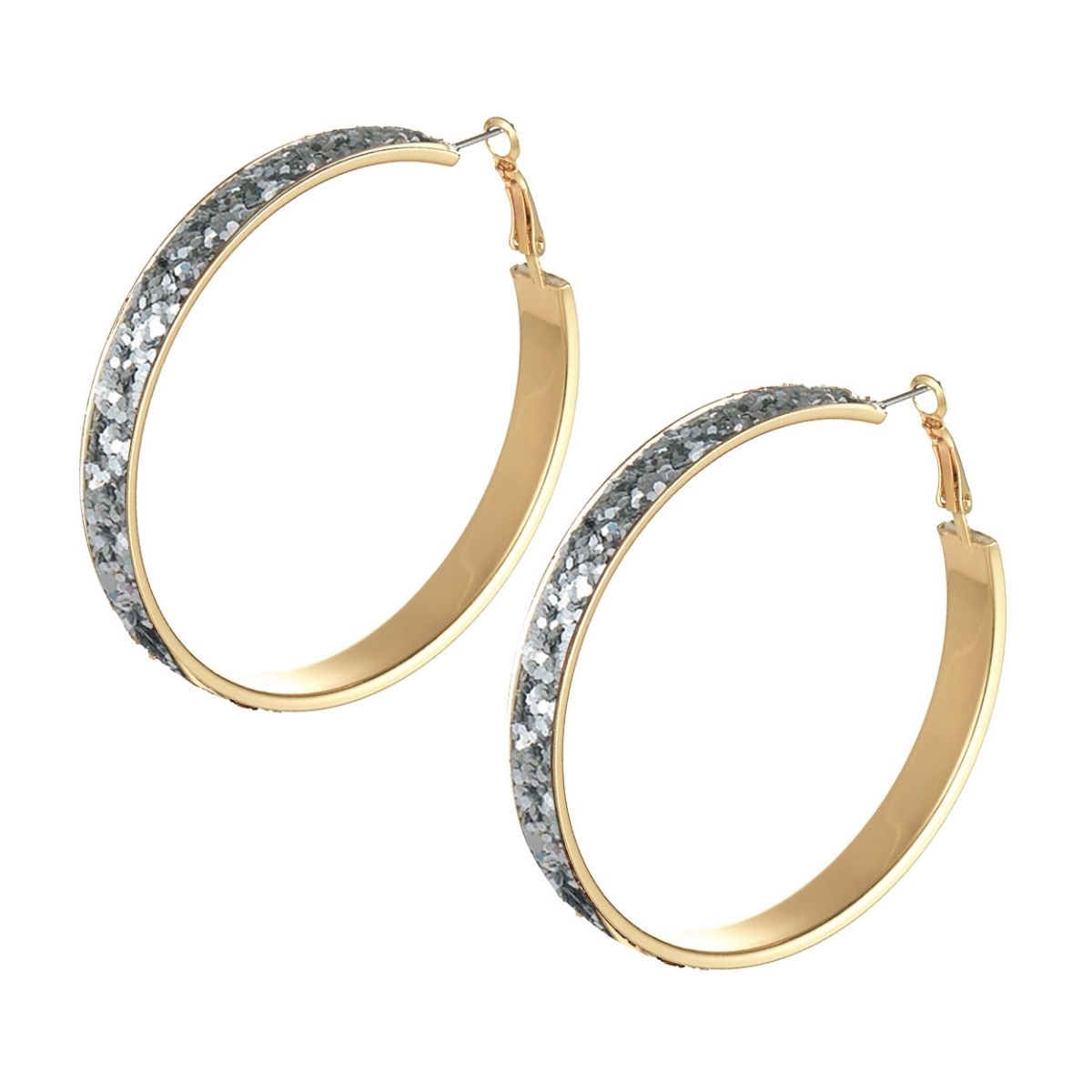 Silver Glitter Wide Hoops