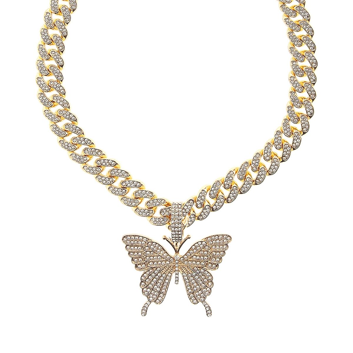 Gold Metal Iced Cuban Butterfly Chain
