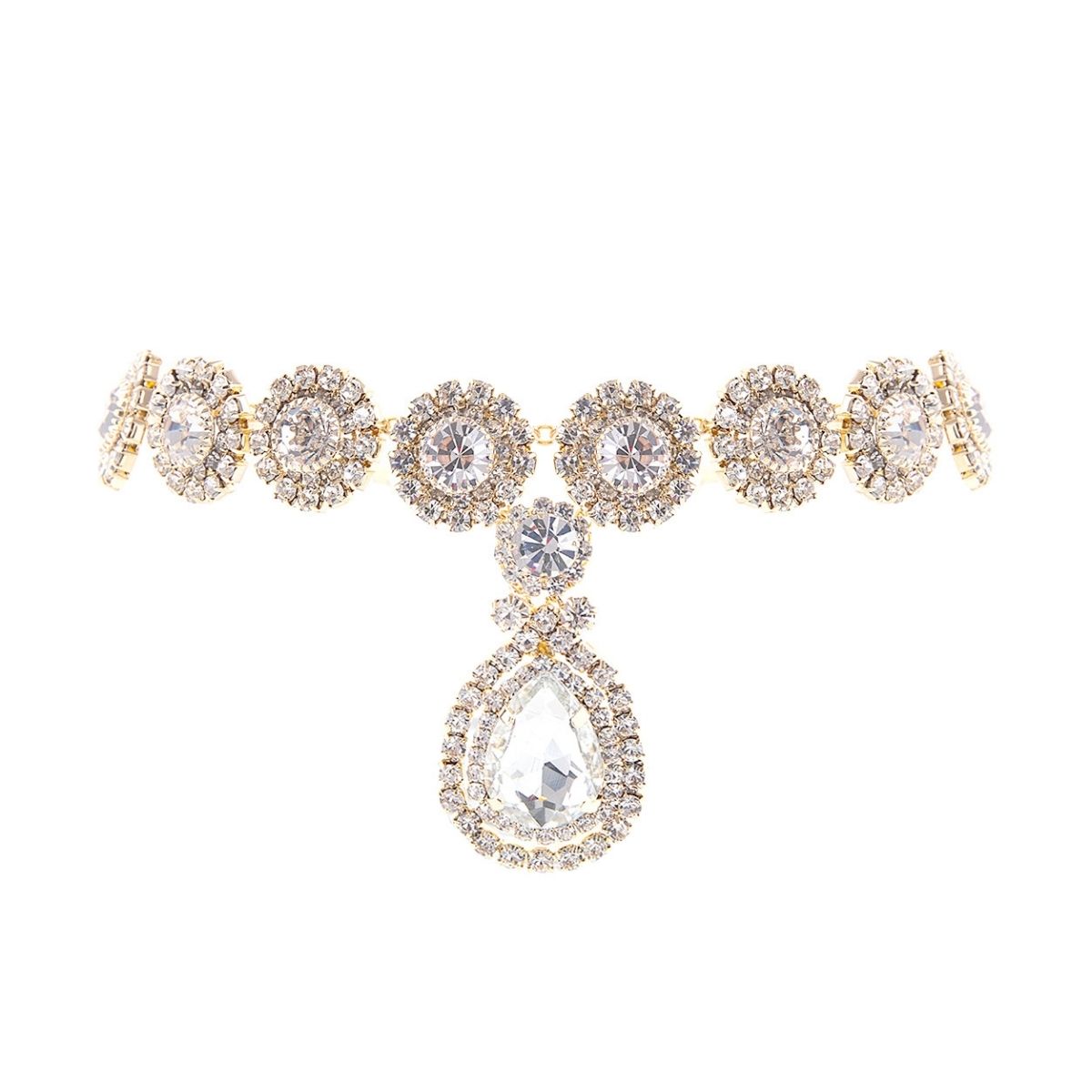 Gold Halo Teardrop Rhinestone Choker