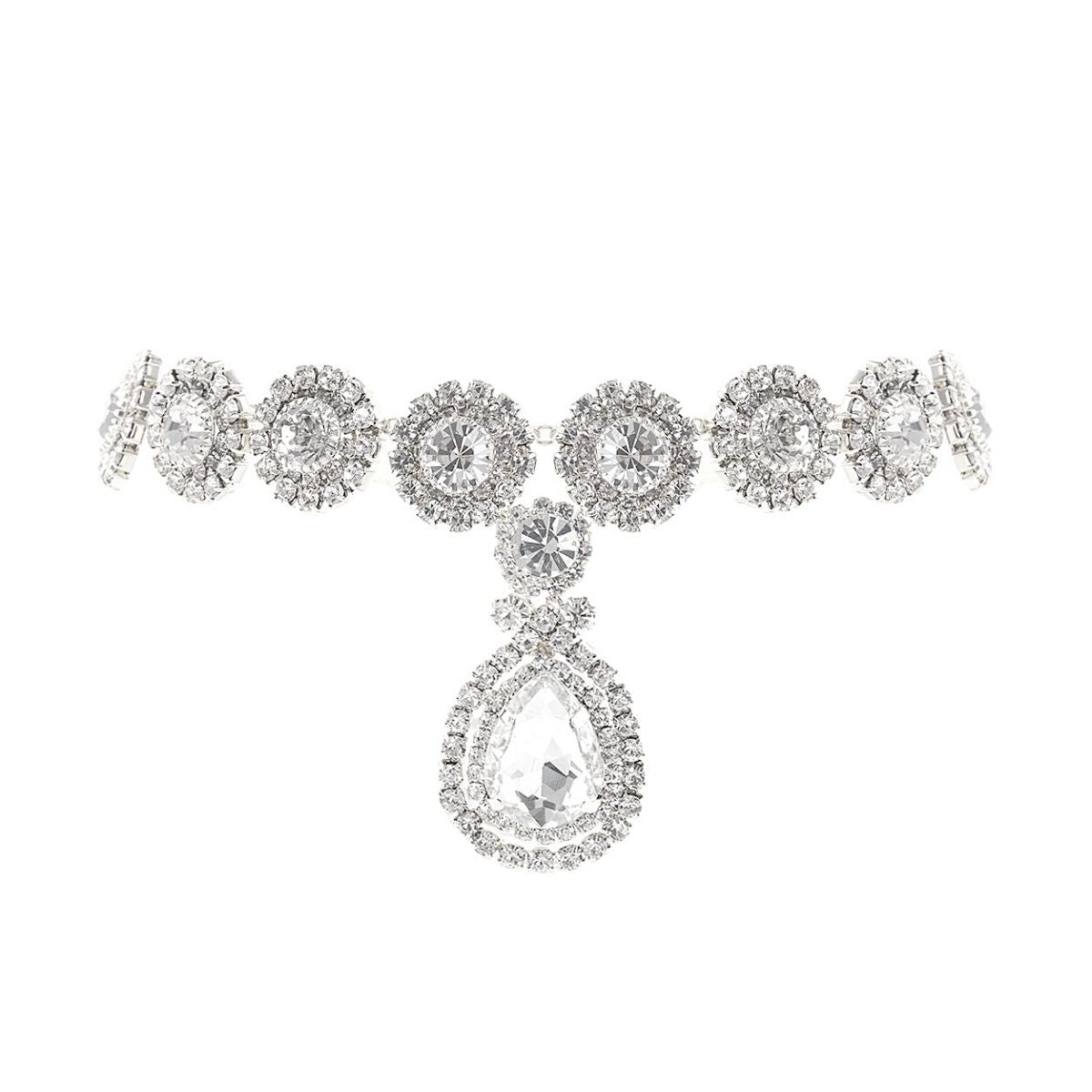 Silver Halo Teardrop Rhinestone Choker