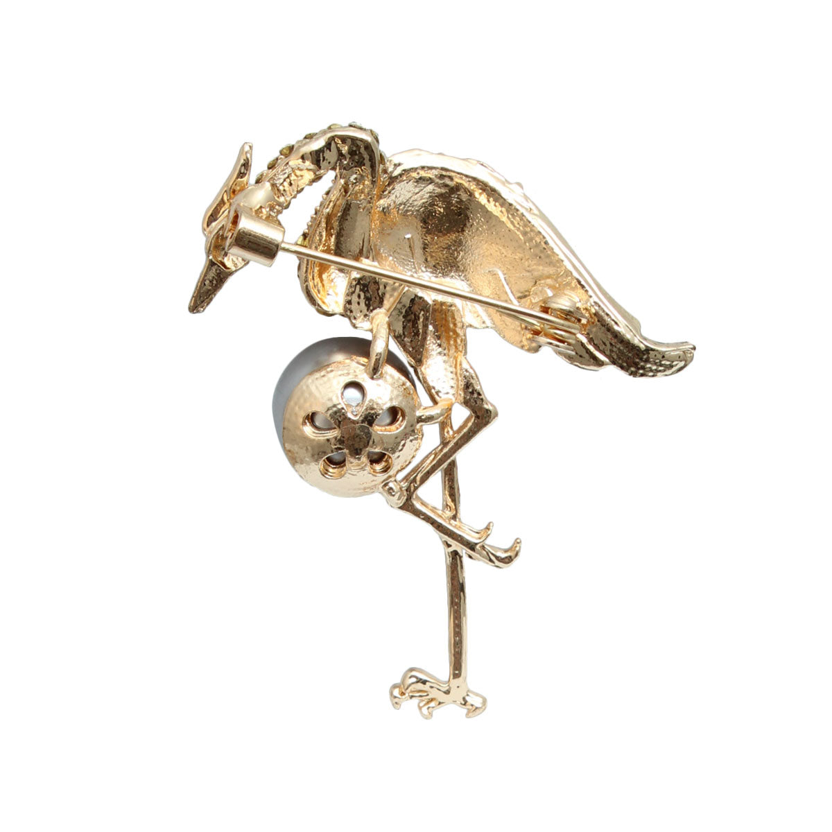 Multi Color Crane with Pearl Brooch