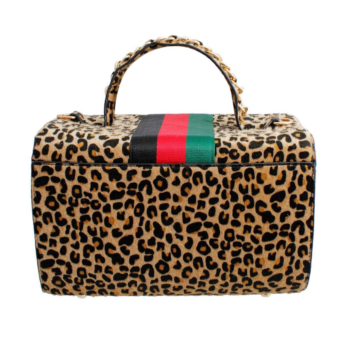 Brown Leopard Fur Boxy Satchel Set