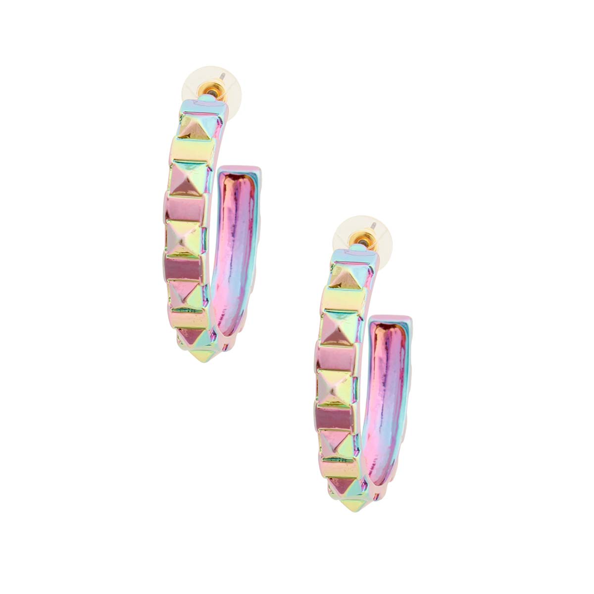 Rainbow Metal Spike Wide Hoops