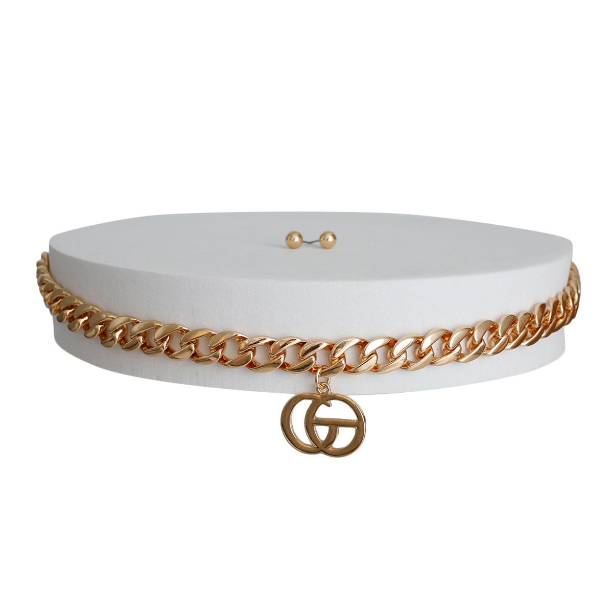 Gold Metal Chain Letter Charm Choker