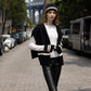 Black Hooded Stripe Knit Kimono