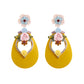 Yellow Teardrop Earrings - Rhinestone & Flower