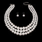 Pure Radiance: White Pearl 3-Strand Rhodium-Plated Layered Necklace Set