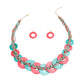 Turquoise and Coral Bead Disc Necklace