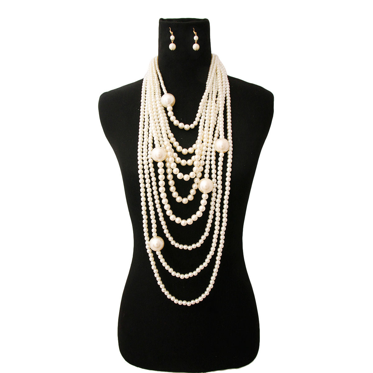 Long Layered Strand Cream Pearl Set