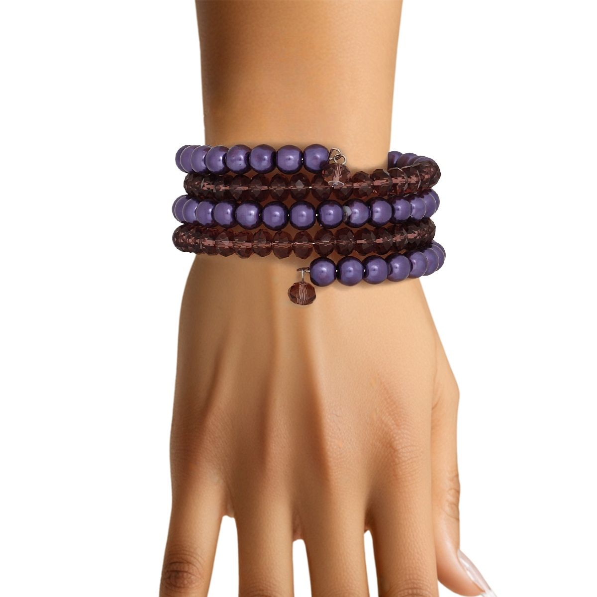 Coiled Purple Pearl Glass Bead Wrap Bracelet Women