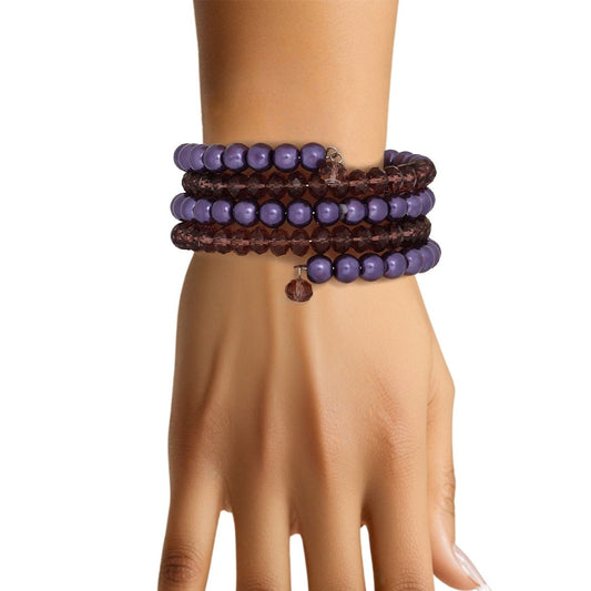 Coiled Purple Pearl Glass Bead Wrap Bracelet Women