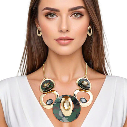 Necklace Gold Camo Circular Bib for Women