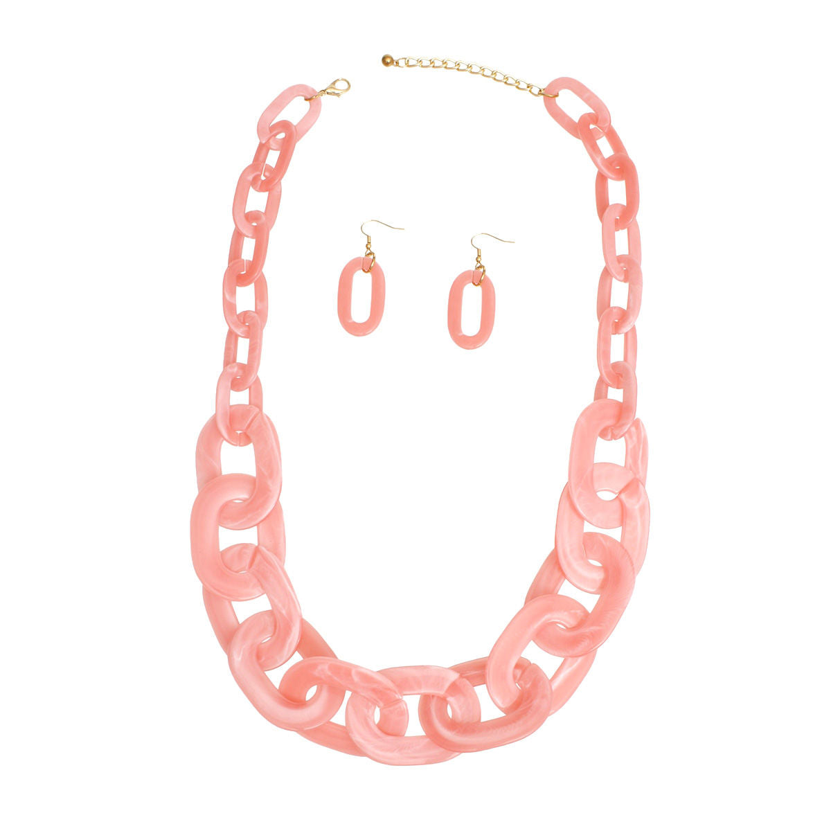 Necklace Retro Long Marbled Pink Set for Women