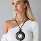 Pendant Tribal Black Leopard Ring Leather Necklace