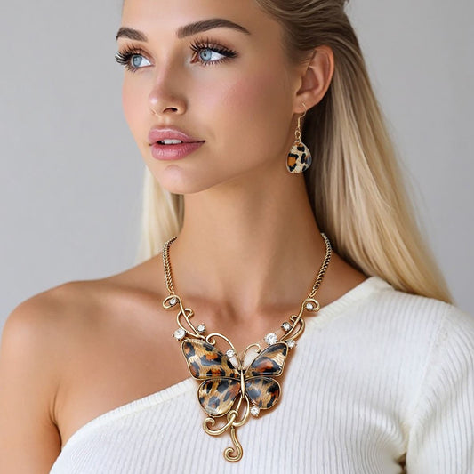 Pendant Boho Leopard Print Butterfly Necklace