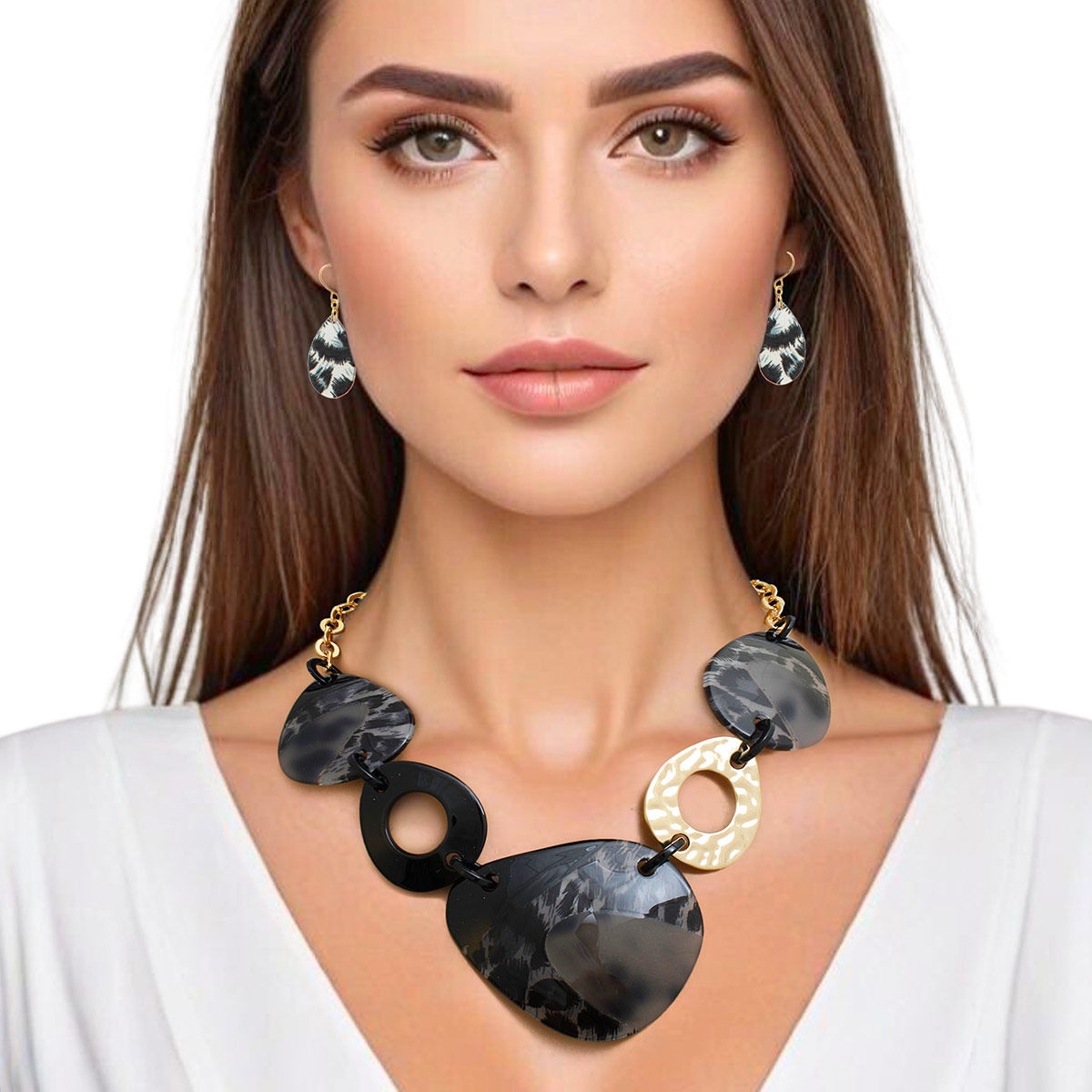 Necklace Leopard Black Marbled Acrylic Link Set