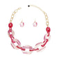 Chain Fuchsia White Marbled Stripe Link Collar Set
